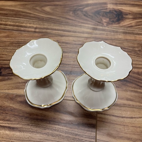 LENOX pair of Symphony Candle Holders, Ivory Gold Trim, Lenox Candlesticks - Picture 2 of 7